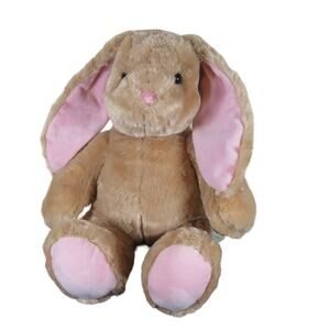 BABW Plush Light Brown Bunny, Floppy Pink Ears & Paws Stuffed Animal Soft Toy